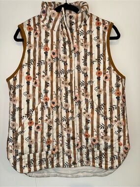 Striped Floral Quilted Sleeveless Vest - Brown Floral